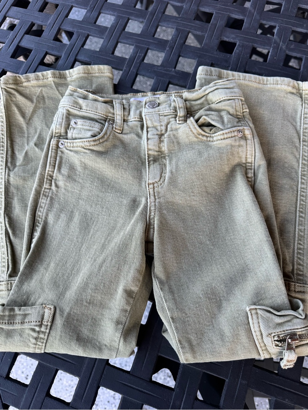 Zara Girls Olive Green Cargo Jeans - Classic Utility Style - Size 7 Kids - Picture 7 of 11